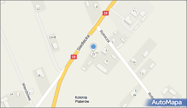 Platerów, Siedlecka, 11, mapa Platerów