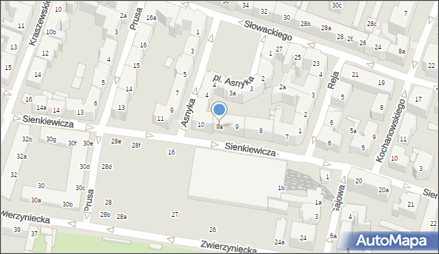 Poznań, Sienkiewicza Henryka, 9a, mapa Poznania