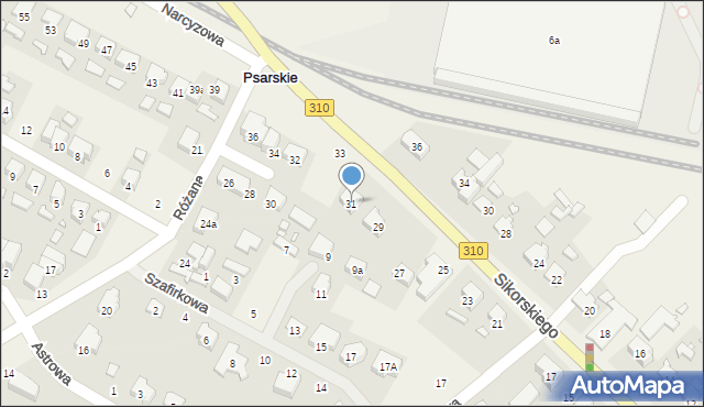 Psarskie, Sikorskiego Władysława, gen., 31, mapa Psarskie