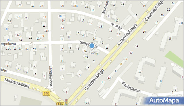 Radom, Sierpniowa, 1A, mapa Radomia