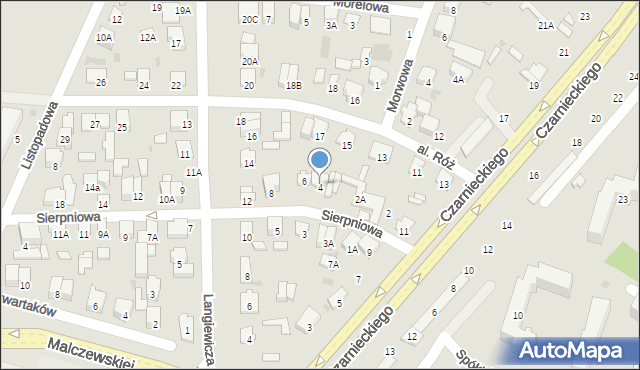 Radom, Sierpniowa, 4, mapa Radomia