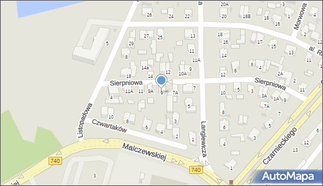 Radom, Sierpniowa, 9, mapa Radomia