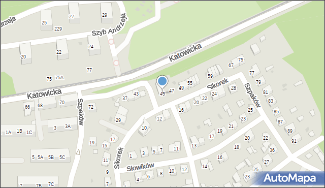 Ruda Śląska, Sikorek, 45, mapa Rudy Śląskiej