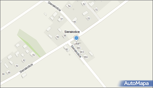 Sierakośce, Sierakośce, 100A, mapa Sierakośce