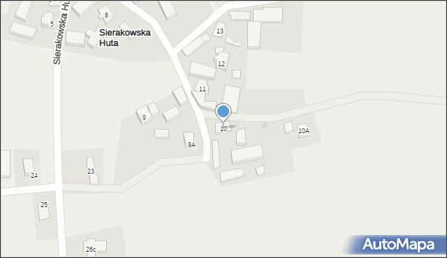 Sierakowska Huta, Sierakowska Huta, 10, mapa Sierakowska Huta