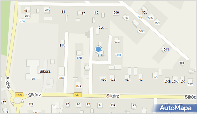 Sikórz, Sikórz, 91J, mapa Sikórz