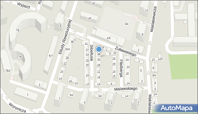 Warszawa, Sibeliusa Jana, 32, mapa Warszawy