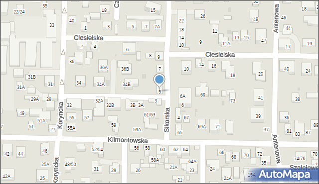 Warszawa, Sikorska, 5, mapa Warszawy