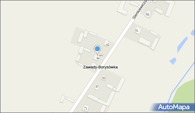 Zawady-Borysówka, Sienkiewicza Henryka, 64, mapa Zawady-Borysówka