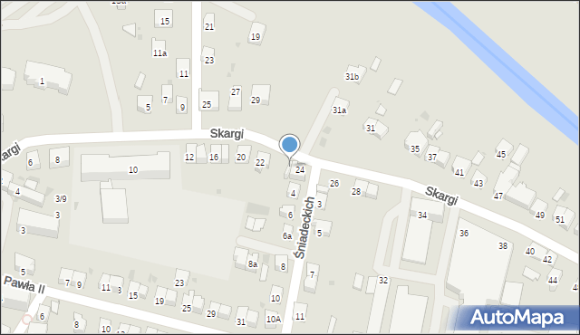 Jasło, Skargi Piotra, ks., 24a, mapa Jasła