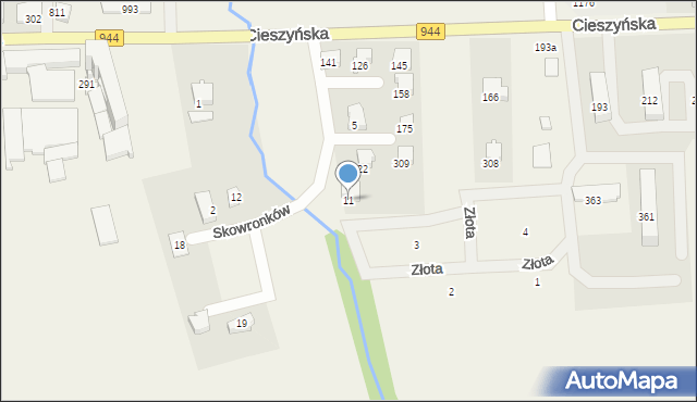 Jaworze, Skowronków, 11, mapa Jaworze