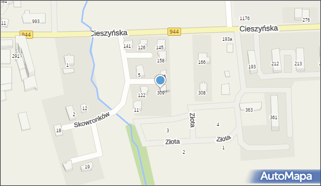 Jaworze, Skowronków, 309, mapa Jaworze