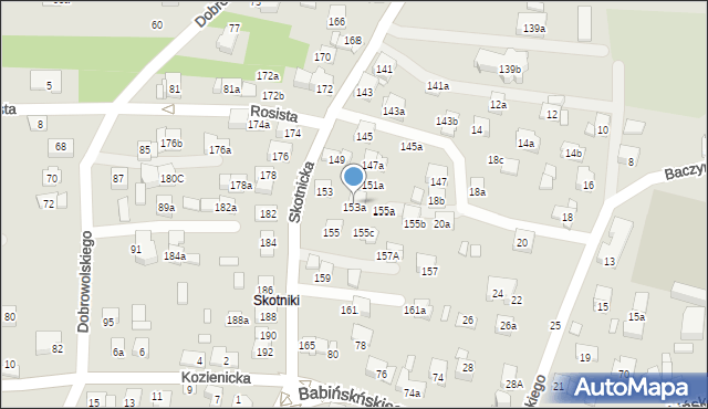 Kraków, Skotnicka, 153a, mapa Krakowa