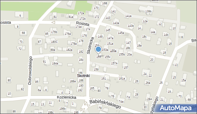 Kraków, Skotnicka, 155, mapa Krakowa