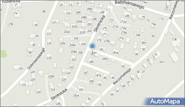 Kraków, Skotnicka, 183, mapa Krakowa