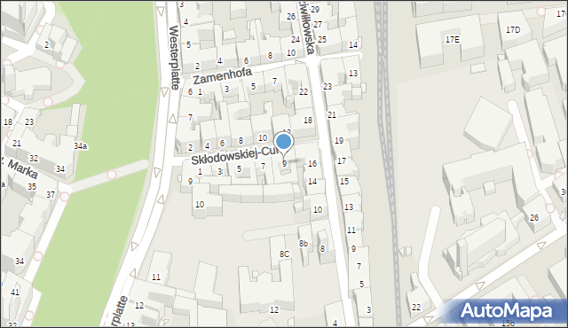 Kraków, Skłodowskiej-Curie Marii, 9, mapa Krakowa