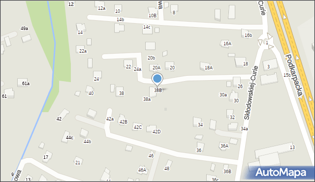 Krosno, Skłodowskiej-Curie Marii, 38B, mapa Krosna