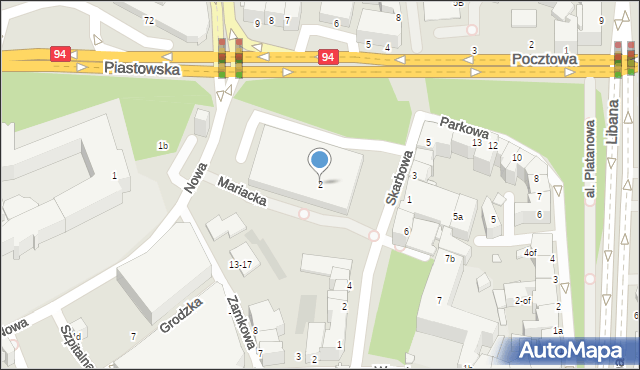 Legnica, Skarbowa, 2, mapa Legnicy