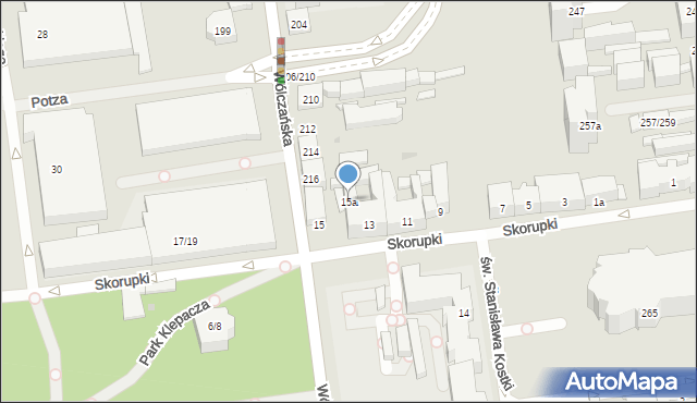 Łódź, Skorupki Ignacego Jana, ks., 15a, mapa Łodzi