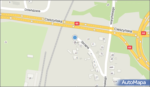 Mikołów, Skrajna, 15, mapa Mikołów