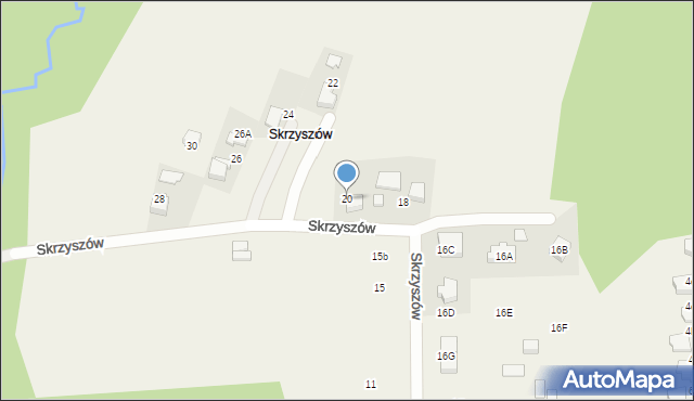 Mogilany, Skrzyszów, 20, mapa Mogilany