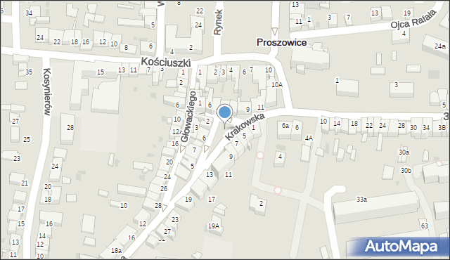 Proszowice, Skwer Pawłowskiego Józefa, bł. ks., 3, mapa Proszowice