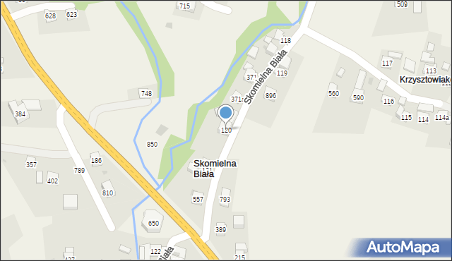 Skomielna Biała, Skomielna Biała, 120, mapa Skomielna Biała
