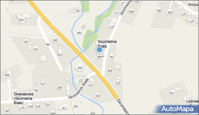 Skomielna Biała, Skomielna Biała, 557, mapa Skomielna Biała