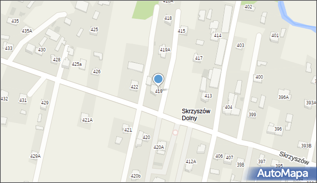 Skrzyszów, Skrzyszów, 419, mapa Skrzyszów