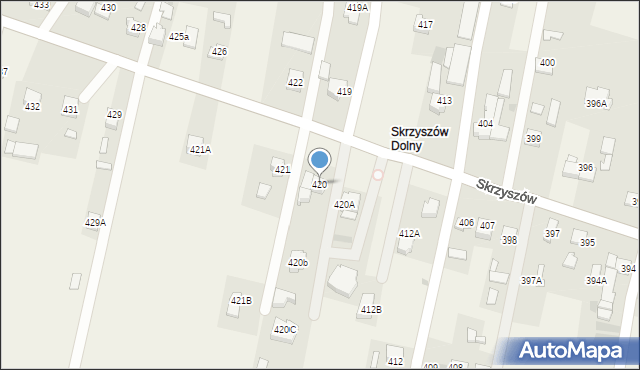 Skrzyszów, Skrzyszów, 420, mapa Skrzyszów