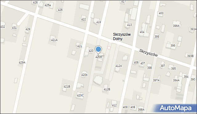 Skrzyszów, Skrzyszów, 420A, mapa Skrzyszów