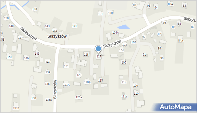 Skrzyszów, Skrzyszów, 117, mapa Skrzyszów