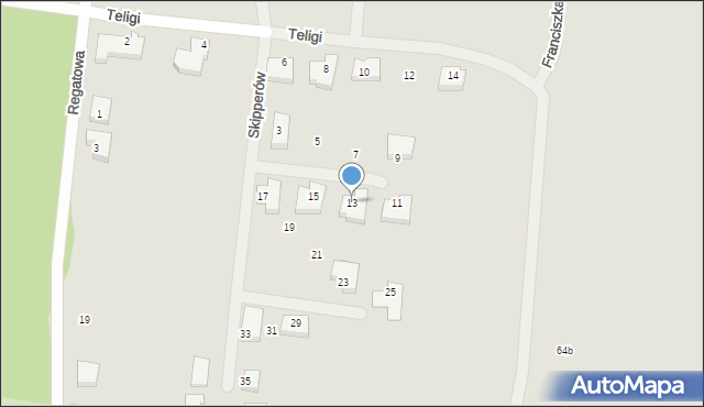 Szczecin, Skipperów, 13, mapa Szczecina