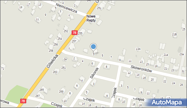 Tarnowskie Góry, Skowronków, 3, mapa Tarnowskie Góry