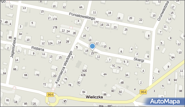 Wieliczka, Skargi Piotra, ks., 13, mapa Wieliczka