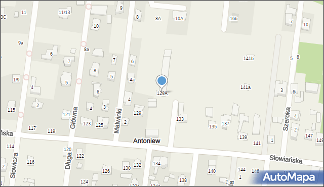 Antoniew, Słowiańska, 129A, mapa Antoniew