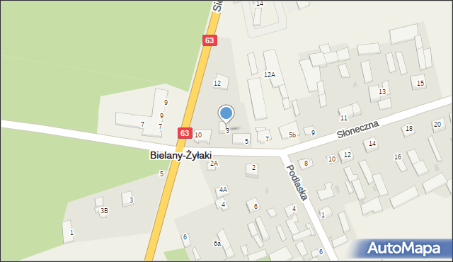 Bielany-Żyłaki, Słoneczna, 3, mapa Bielany-Żyłaki