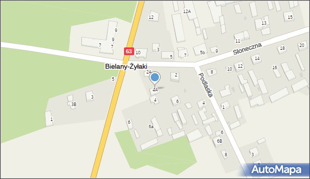 Bielany-Żyłaki, Słoneczna, 4A, mapa Bielany-Żyłaki