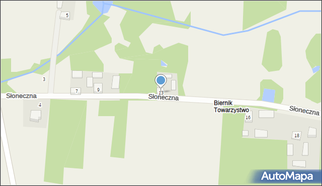 Biernik, Słoneczna, 13, mapa Biernik