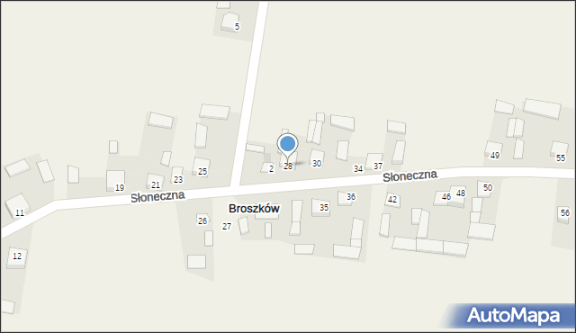 Broszków, Słoneczna, 28, mapa Broszków