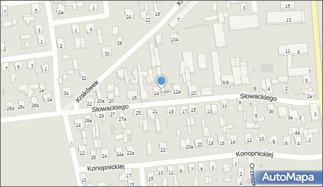 Brzeziny, Słowackiego Juliusza, 14a, mapa Brzeziny