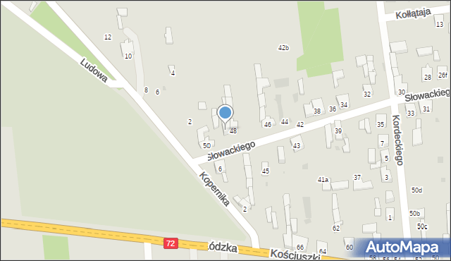 Brzeziny, Słowackiego Juliusza, 50a, mapa Brzeziny