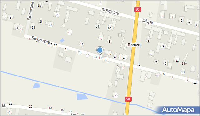 Brzóze, Słoneczna, 11, mapa Brzóze