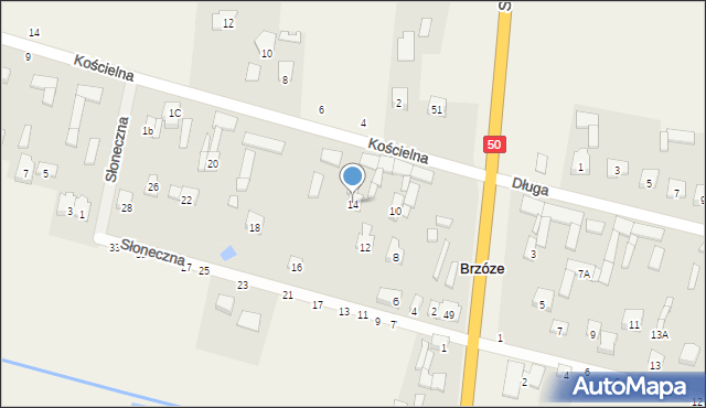 Brzóze, Słoneczna, 14, mapa Brzóze