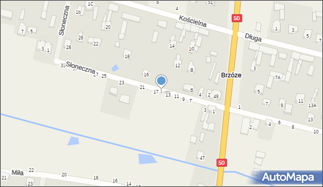 Brzóze, Słoneczna, 15, mapa Brzóze