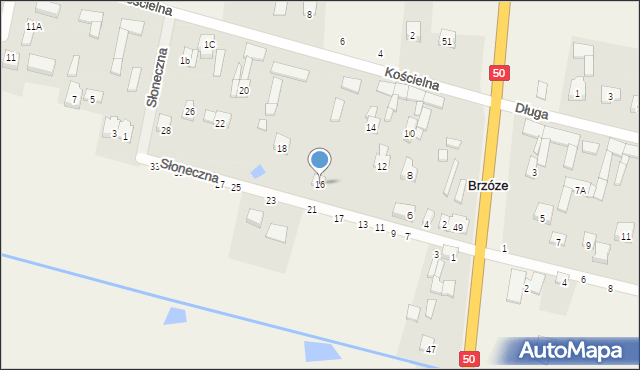 Brzóze, Słoneczna, 16, mapa Brzóze