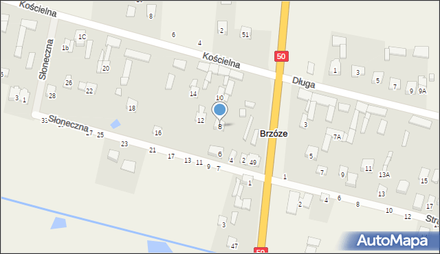 Brzóze, Słoneczna, 8, mapa Brzóze