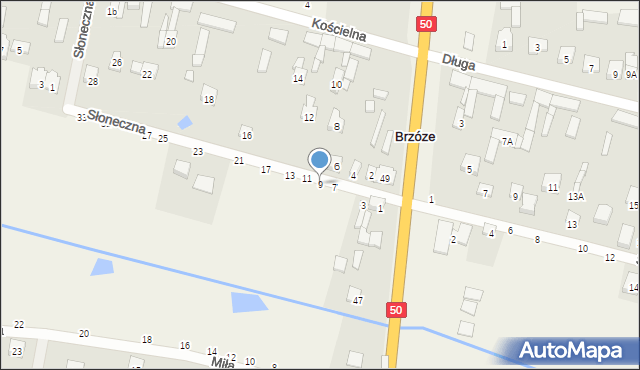 Brzóze, Słoneczna, 9, mapa Brzóze