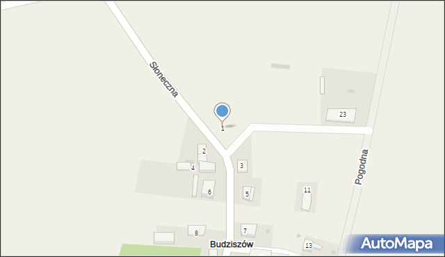 Budziszów, Słoneczna, 1, mapa Budziszów