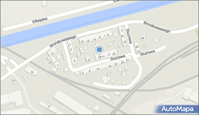 Bydgoszcz, Śluzowa, 13, mapa Bydgoszczy